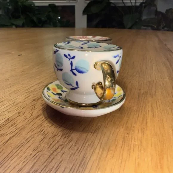 Anthropologie Tea Cups Salt & Pepper Shakers Floral Chintz Cottagecore Boho - Picture 3 of 12